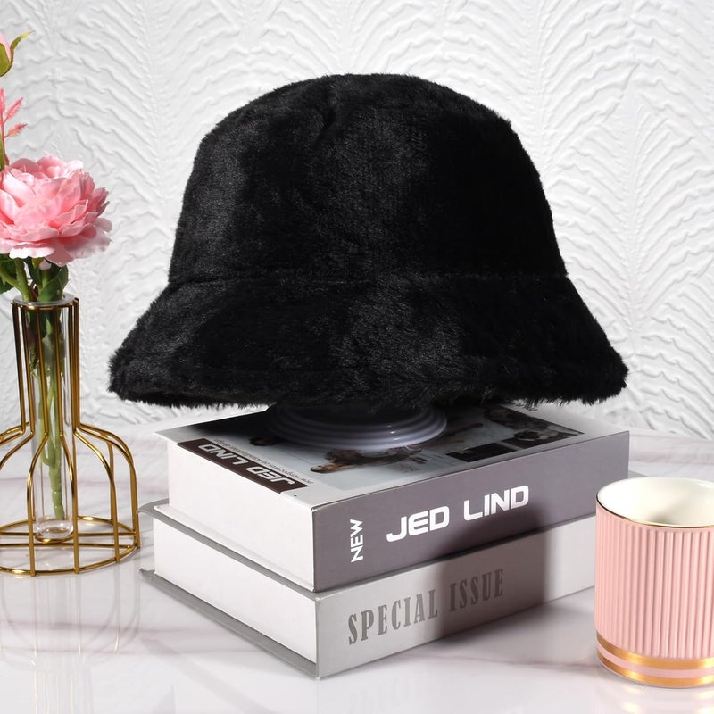 Yonchic Store Winter Soft Faux Fur Plush Bucket Hat, Lovely Fisherman Cap, Fashion Outdoor Thick Warm Sun Cap for Women - Image 5